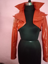 Crop Motorcycle  Slim-fit Biker Genuine Leather Decent  Jacket Red Women - $97.50+