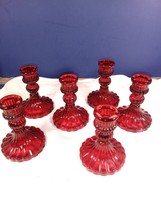 Ruby red candle holders candlestick 4&quot; group of 6 - $24.70
