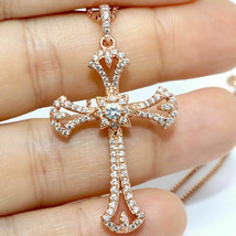 1.40Ct Round Cut CZ Moissanite Cross Pendant 14K Rose Gold Plated Free Chain - £119.89 GBP