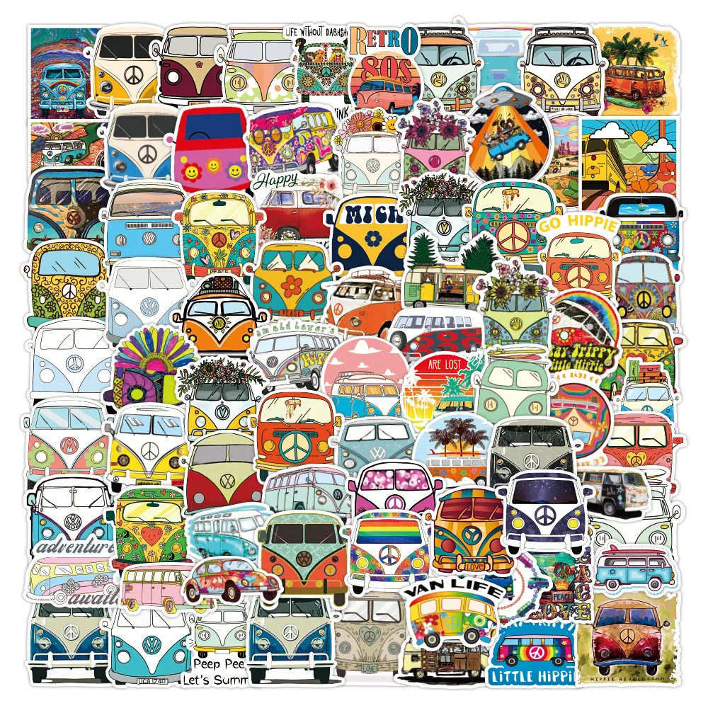 10/50/100PCS Retro Hippies Stickers Love and Peace Bus Decals for DIY Stationery - £64.45 GBP