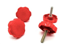 1/4&quot;- 28 x 1&quot; Fine Red Male Clamping Knobs  Large Fluted Head  4 per pac... - £9.56 GBP