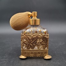 Vintage Perfume Bottle Squeeze Bulb Glass Atomizer Brass Art Deco Displa... - $19.79