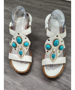 White Aerosols Leather Turquoise/ Grand Jewel Slingback 3.5 &#39; Heel 70s S... - $26.18