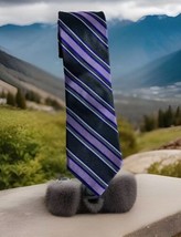 STAFFORD Necktie Tie, Black W/Purple &amp;White Diag.Stripe 3-1/4”in.W 59”in. L. - $7.21