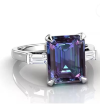 925 Sterling Silver 5ct Natural Alexandrite Change Color Stone Promise Gift Ring - £47.48 GBP