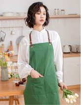 Linen Cotton Bib Apron With Leather Neck Straps For Women Gifts - £17.22 GBP