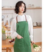 Linen Cotton Bib Apron With Leather Neck Straps For Women Gifts - £17.22 GBP