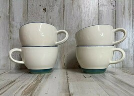 Pfaltzgraff Ocean Breeze 4 Cups / Cream &amp; Blue, Teal Bands Coffee or Tea - $21.95