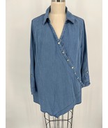 Soft Surroundings Washed Tencel Tunic Sz PL Blue Wrap Asymmetric Roll Ta... - $29.40