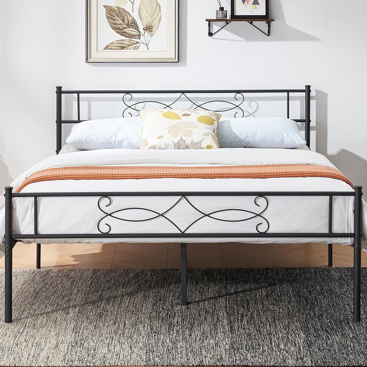 Vecelo Full Size Bed Frame Metal Platform With Headboard,, Simple Assembly. - $97.93