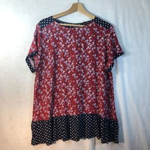 Suzanne Bistro 1x Red w Flowers Navy Polka Dots Short Sleeve Back Button... - £19.34 GBP