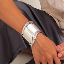 Unisex Liquid Smooth Freeform Bracelet Cuff Adjustable Chrome Silver - $15.14