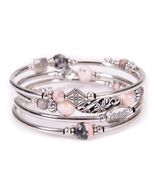 Ethnic Style Flower Natural Stone Handmade Bangle Pink Zebra Stone Bracelet - $200.07 MXN