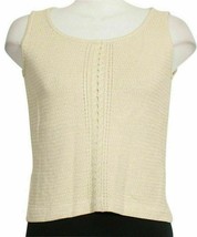 ST. JOHN Gold Shimmer Textured Wool Knit Cable Accent Sleeveless Shell Top S - £143.54 GBP