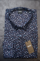 HUGO BOSS Uomo Ronni Slim Fit Navy Cotone Leggero Business Camicia Casual XL - £47.00 GBP