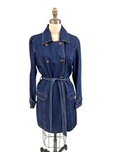 Bill Blass Vintage 90s Women&#39;s Dark Blue Denim Trench Coat DB  Womens L - £68.14 GBP