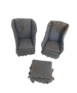 Vintage Dollhouse Furniture Set Lot 3 Pieces 2 Armchairs &amp; Matching Ottoman - $32.46 CAD