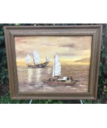 J BAILEY Original 1950s MID CENTURY MODERN HARBOR SEASCAPE VINTAGE OIL C... - €610,37 EUR