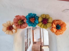 Large Paper Flowers, Orange &amp; Teal Autumn Wedding Colors, Rustic Eleganc... - $30.00