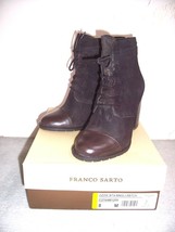 New in Box FRANCO SARTO 8 Brown Suede/Leather Toe Lace Up Block Heel Ankle Boots - £62.21 GBP