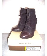 New in Box FRANCO SARTO 8 Brown Suede/Leather Toe Lace Up Block Heel Ank... - £63.45 GBP