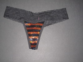 NWT Victoria&#39;s Secret Pink Collection Striped Black &amp; Gold Sequin Thong ... - $18.50