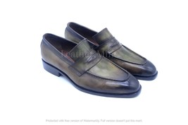  Handmade Green Patina Loafers Dress Shoes, Genuine Leather Formal Shoes - £128.63 GBP