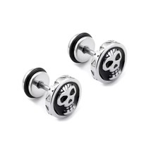 Men Punk Gothic Skull Screw Back Stud Earrings Biker Jewelry Surgical Steel 2Pcs - £5.47 GBP