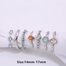 Colorful Stone Rings | 8 Pcs/Set Women Rings | Silver Ring Set | Stacking Ring S - £7.01 GBP+