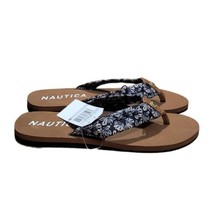 Nautica Floral Thong Sandals Womens Size 6 Tan Black Fabric - $15.83