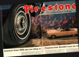 Vintage 1966 Firestone Tires America&#39;s Cars Print 2 page Ad Advertisement b1 - £20.71 GBP
