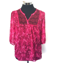 Arizona Jeans Co. Blouse Women&#39;s Size Medium Floral V-Neck Casual Lace - $16.83