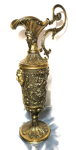 Large Vintage Solid Brass Ornate Gothic Faces Pitcher Vase - Italy - $247.82