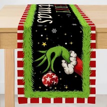 Linen Merry Christmas Table Runner, 13 X 72 In Grinch Tablecloth Xmas Wi... - £13.79 GBP