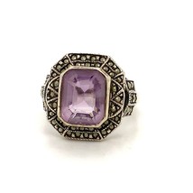 Vintage Sign Judith Jack Sterling Silver Art Deco Amethyst and Marcasite Ring 7 - £38.15 GBP