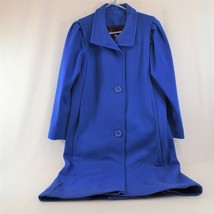 Blue Wool Peacoat Overcoat Womens Button Up Winter Jacket Vintage High C... - £77.09 GBP