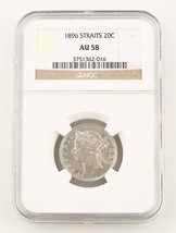 1896 Straits Settlements 20 Cents Silver Coin AU-58 NGC 20c Malaysia Cent KM-12 - £353.06 GBP