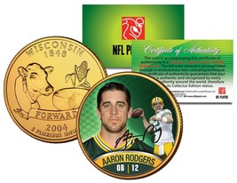 Aaron Rodgers Colorized Wisconsin Statehood Quarter 24K Gold Plated Coin Packers - £6.84 GBP