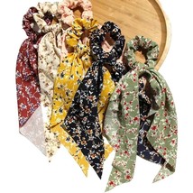 Boho Hair Floral Tie Scrunchies 6pcs Flowy Fabric 50s 60s Ponytail Bun New - $11.25