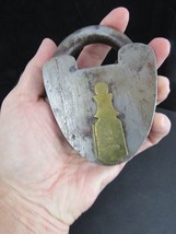 antique LARGE padlock &quot;GB&quot; Great Britain no key decorative brass 1800&#39;s - £110.72 GBP