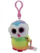 Ty Beanie Boo Owen Rainbow Owl Clip Keyring Keychain Small Plush Toy 3&quot; Pink - £7.02 GBP