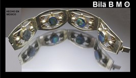 Vintage STERLING MEXICAN Wide BRACELET with 4 Oval Abalone Sections-Hand... - $225.00