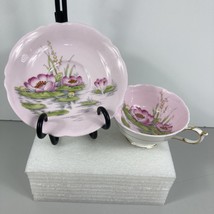 Paragon Fine China Teacup Saucer Pink Water Lily Pad Pond Flower Double Warrant - £105.70 GBP