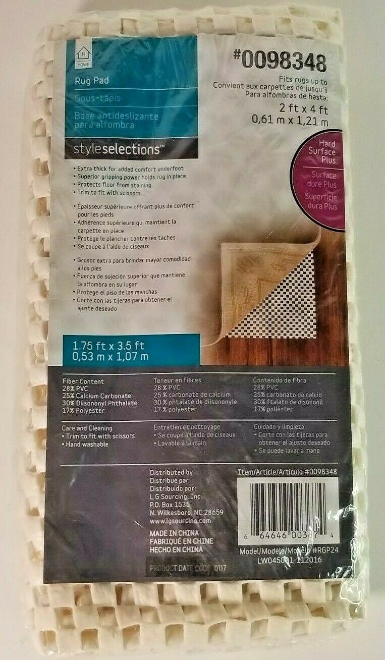 Style Selections Area Rug Pad 2x4 Ft Non Slip, Washable, Sealed  - $9.89