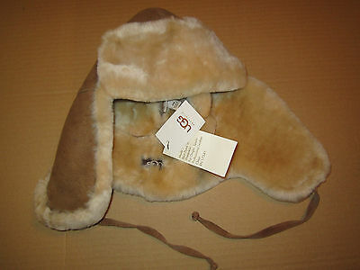 UGG Hat Aviator Shearling Tie Closure Trapper Chestnut New - $173.25
