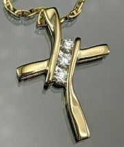 2Ct Round Cut Natural Moissanite Cross Pendant Free Chain 14K Yellow Gold Plated - £98.06 GBP