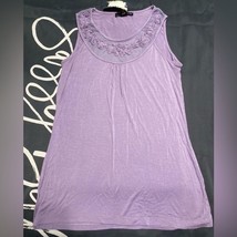 Willi Smith Purple/Lilac Tank with Mesh Floral Neckline EUC Medium - £11.20 GBP