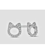 1.80Ct Round Cut Real Moissanite Cat Stud Earrings 14K White Gold-Plated... - $186.99