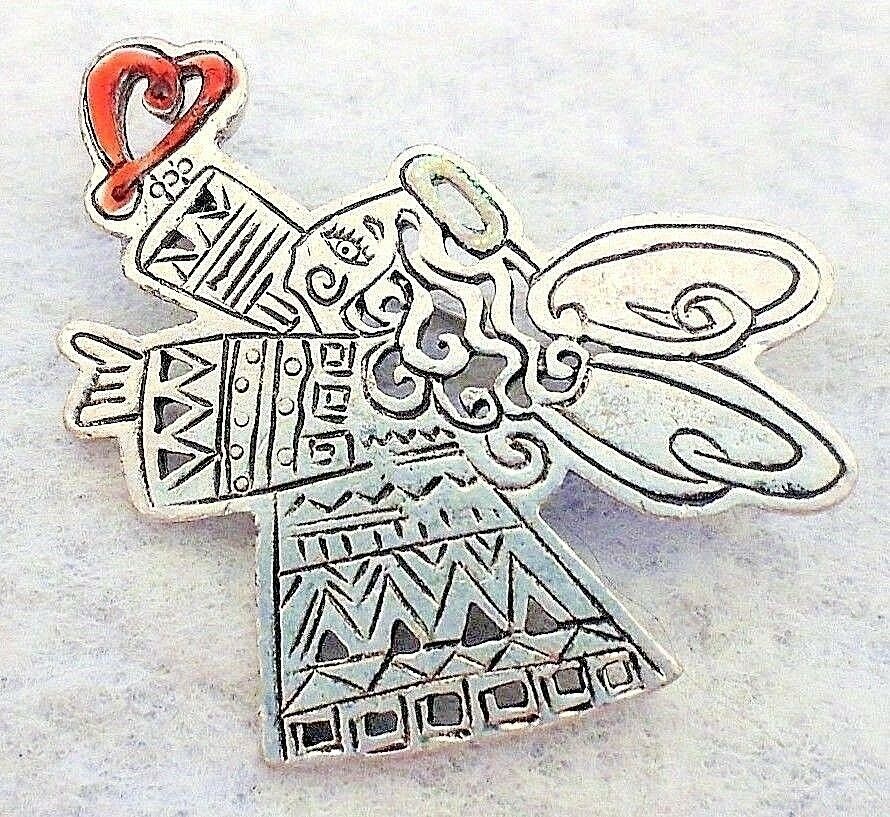 NWT CHICO'S SILVER TONE ANGEL PIN/BROOCH WITH RED HEART & SPARKLE HALO 2006 - $12.86