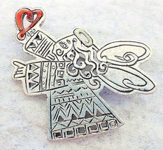 Nwt Chico's Silver Tone Angel PIN/BROOCH With Red Heart & Sparkle Halo 2006 - $12.86
